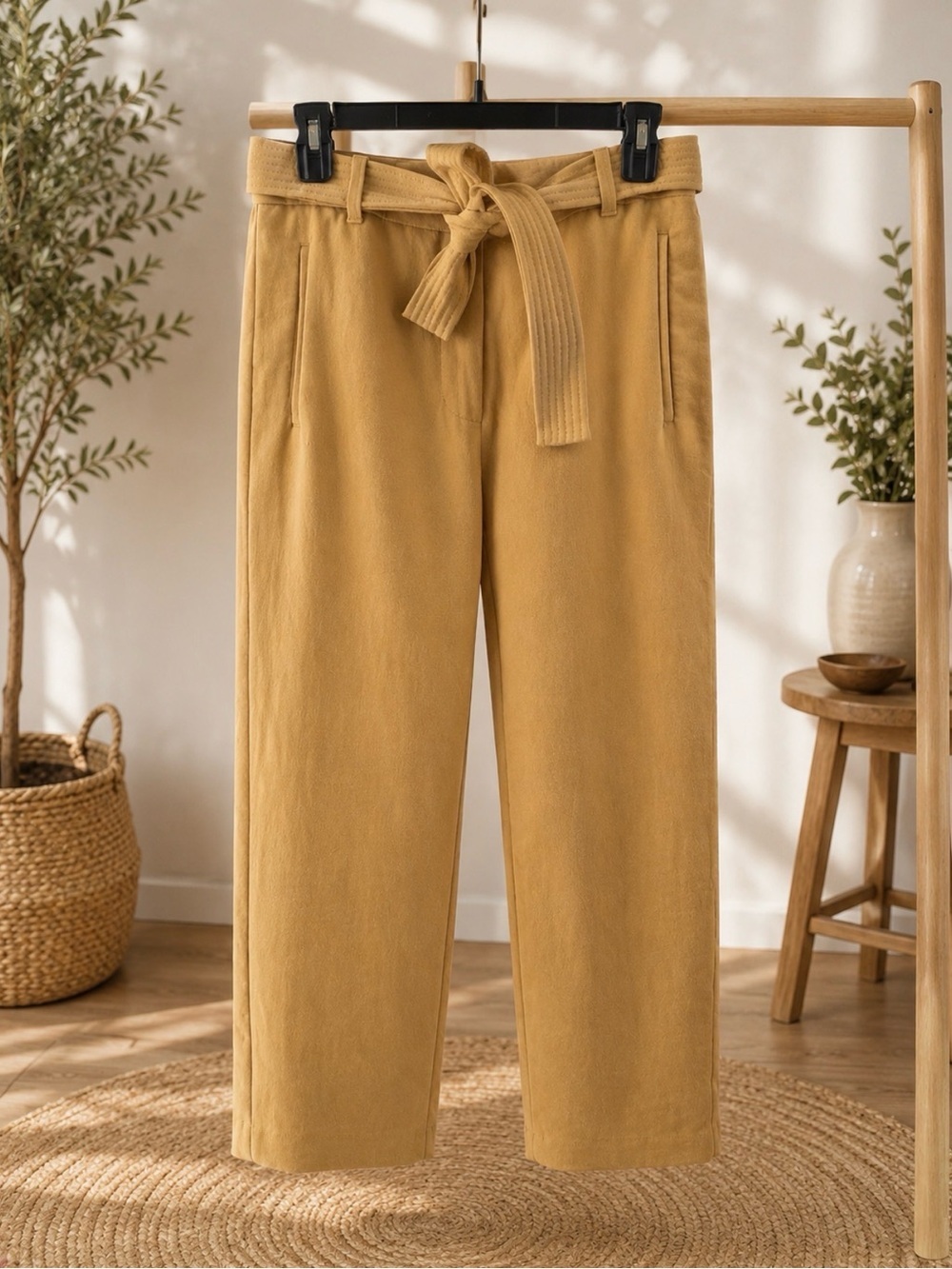 Wilfred by Aritzia High-Rise Paperbag Trousers with Tie Belt - Mustard Sz 4